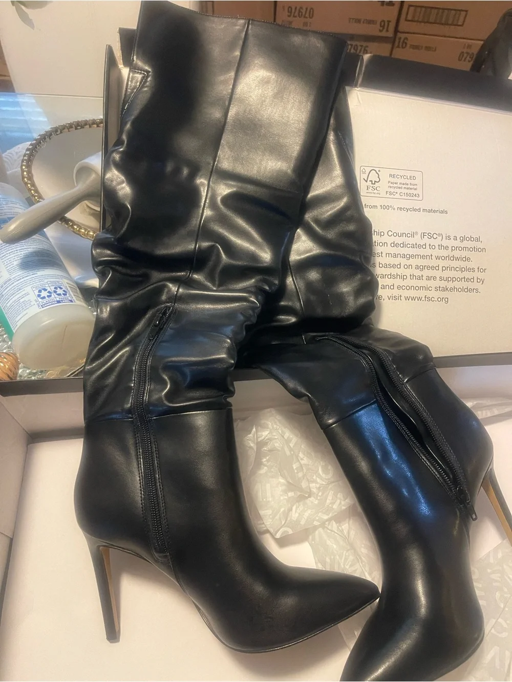 Black High Heel Slouch Boots - Women's Fashion Boot